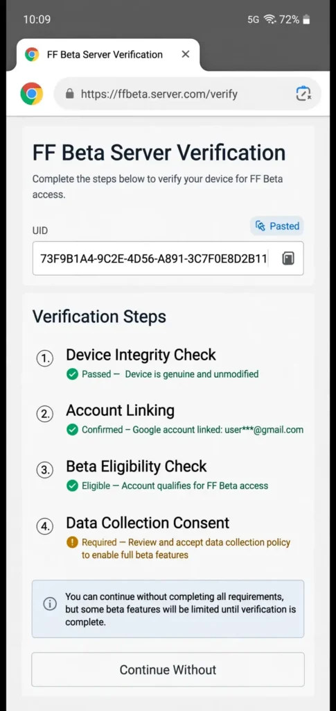 ff beta uid verification